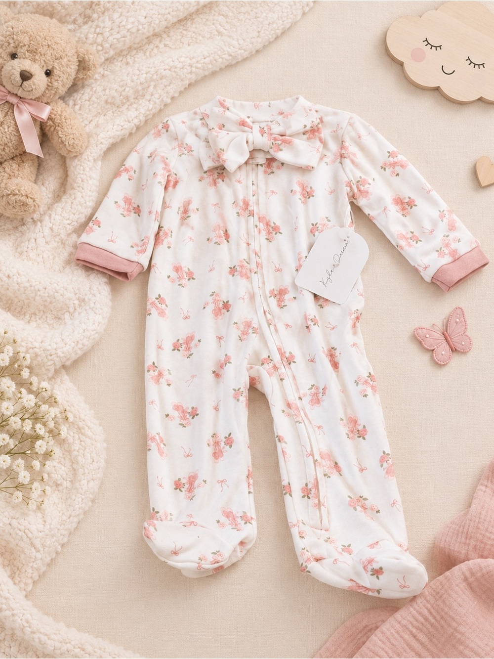 Kyle + Deena Pink Floral Footed Baby One-Piece